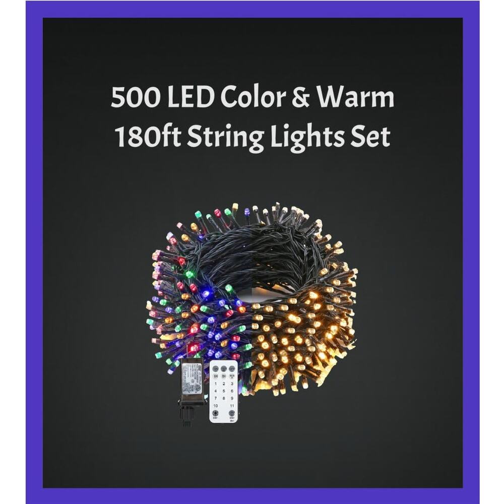 500 LED Lights 11 Modes Warm and Multi-Color 180ft Strand with Remote Timer